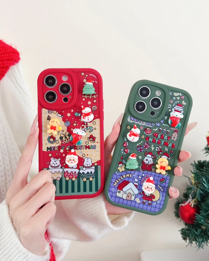 3D Cartoon Christmas Phone Case with Santa Claus Reindeer Festive Design for iPhone