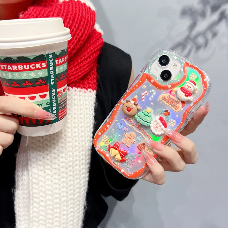 Sparkle Glitter 3D Christmas Holiday Santa Snowman Elk Phone Case Cover iPhone