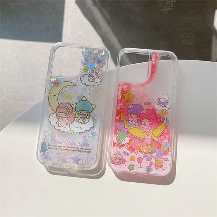 Cute Twin Stars Liquid Glitter Quicksand Phone Case Cover iPhone