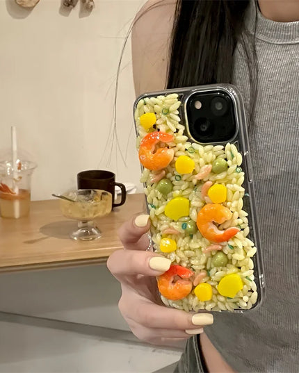 Fun 3D Food Themed Shrimp Fried Rice Clear Protective Case Cover for iPhone