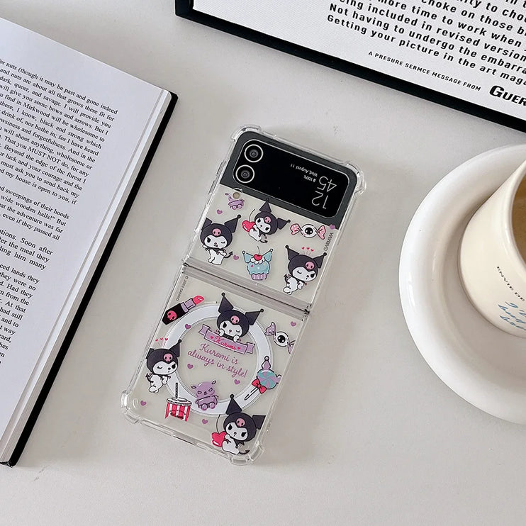 Cute Sanrios Cinnamoroll Kuromi Melody Magnetic Holder MagSafe Phone Case Cover for Samsung Z Flip