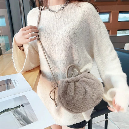 Cute Soft Fluffy Faux Fur Fashion Handbag Shoulder & Crossbody Bag