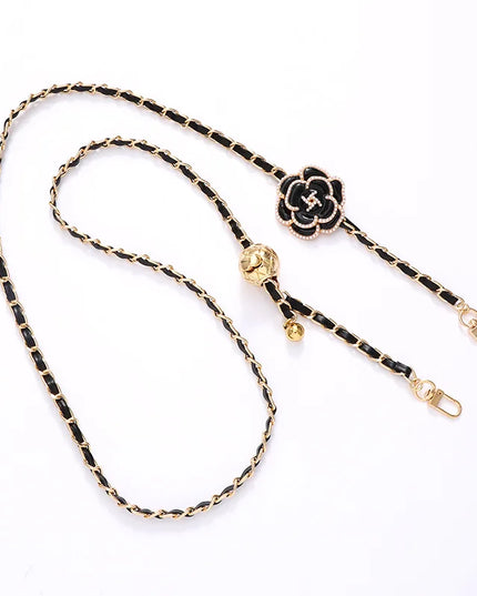 Camellia Phone Chain Lanyard - Elegant Crossbody Strap with Leather Accents