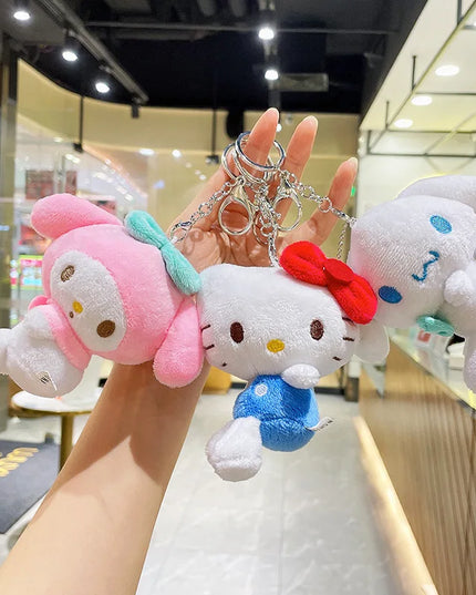 Cute Sanrio Hello Kitty Me Melody Pudding Dog Cinnamoroll Plushie Keychain Phone Bag Charm