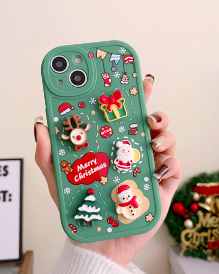 3D Christmas Elk Snowman Santa Claus Cartoon Phone Case Cover for iPhone