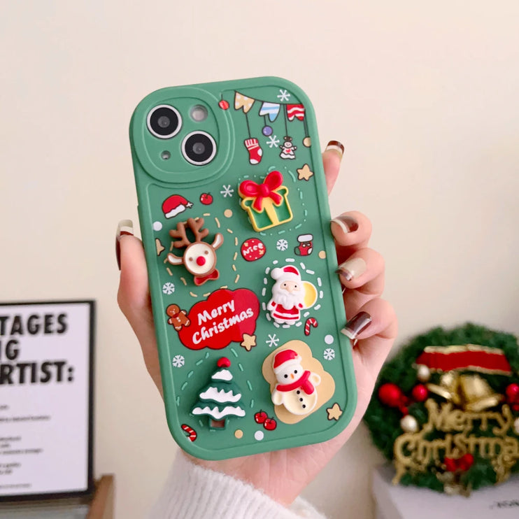 3D Christmas Elk Snowman Santa Claus Cartoon Phone Case Cover for iPhone