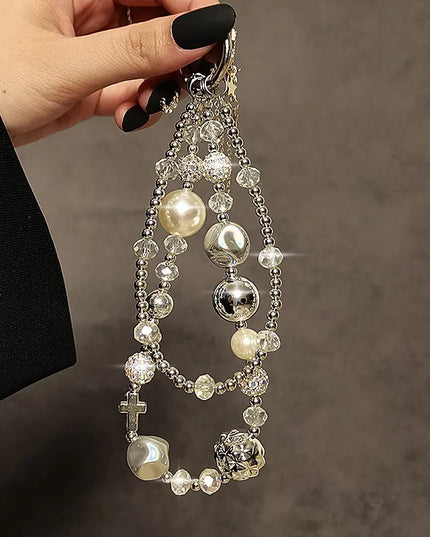 Beautiful Elegant Beaded Crystal Pearl Phone Keychain Wrist Hand Strap