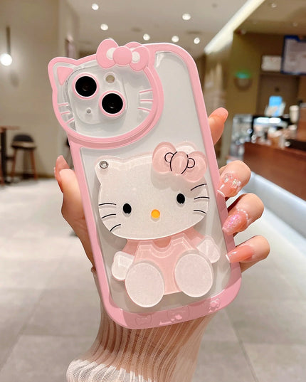 Cute Sanrio Hello Kitty Makeup Mirror Holder Stand Phone Case Cover for iPhone