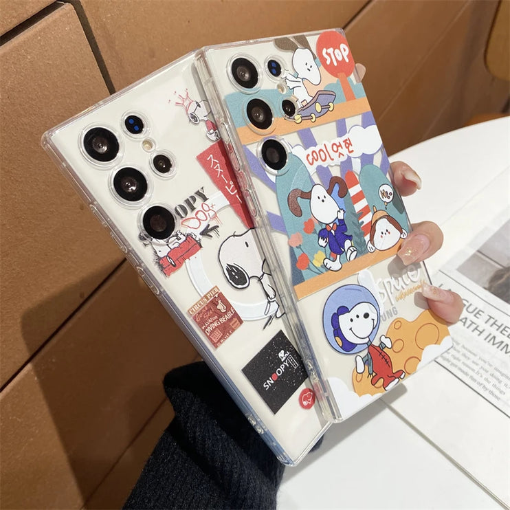 Cute Fun Snoopy Cartoon Magnetic Holder MagSafe Phone Case Cover for Samsung Galaxy