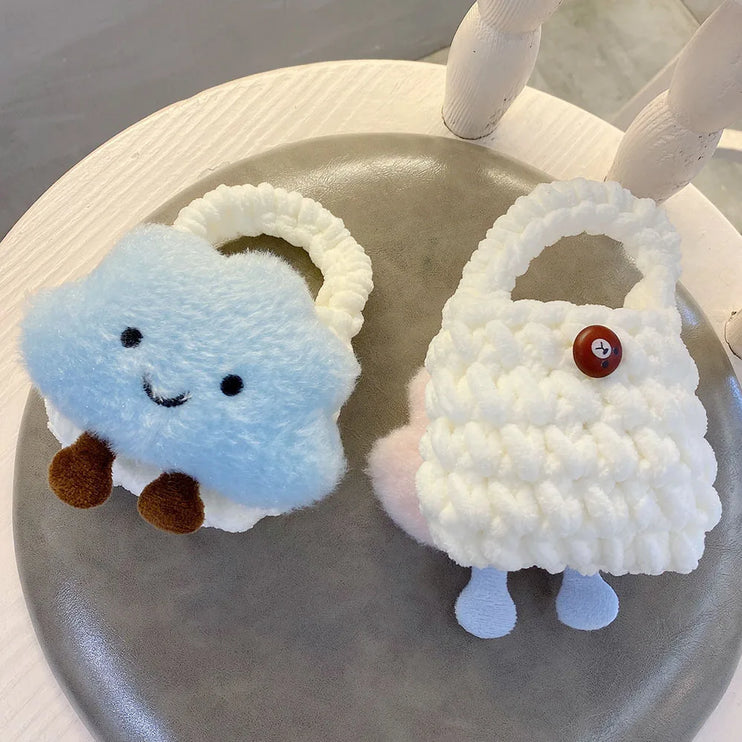 Cute Cloud Knitted Wool Case for AirPods - Soft Furry Protective Cover for Apple Earbuds