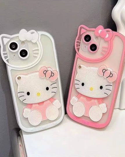 Cute Sanrio Hello Kitty Makeup Mirror Holder Stand Phone Case Cover for iPhone