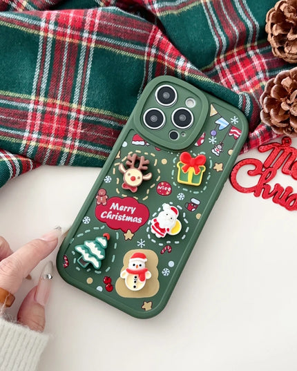 3D Christmas Elk Snowman Santa Claus Cartoon Phone Case Cover for iPhone