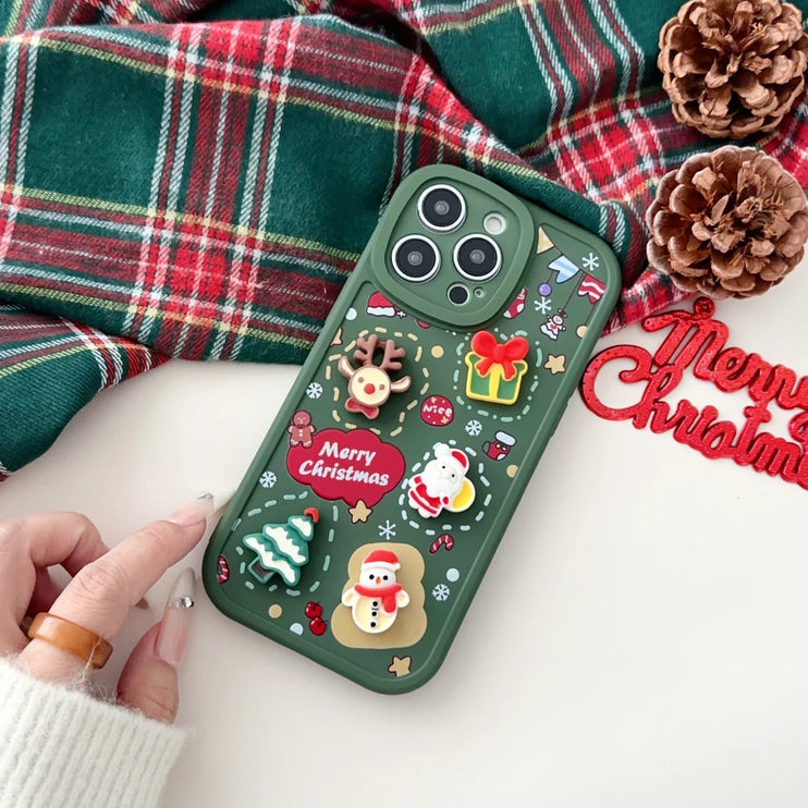 3D Christmas Elk Snowman Santa Claus Cartoon Phone Case Cover for iPhone