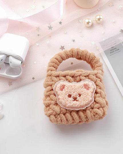 Cute Handmade Crochet Teddy Bear Earphone Headphone Case Storage Bag for AirPods