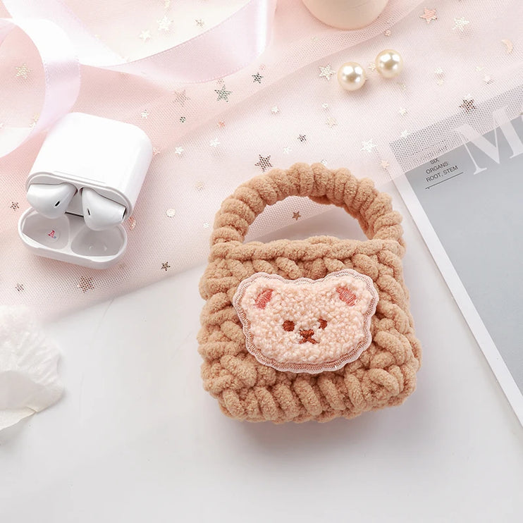 Cute Handmade Crochet Teddy Bear Earphone Headphone Case Storage Bag for AirPods