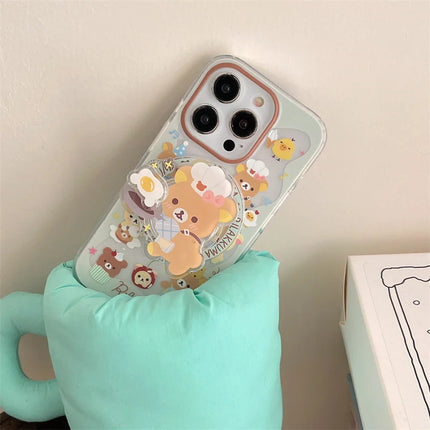 Cute Chef Bear Magnetic Holder MagSafe Wireless Charging Phone Case for iPhone