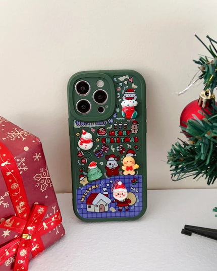 3D Cartoon Christmas Phone Case with Santa Claus Reindeer Festive Design for iPhone