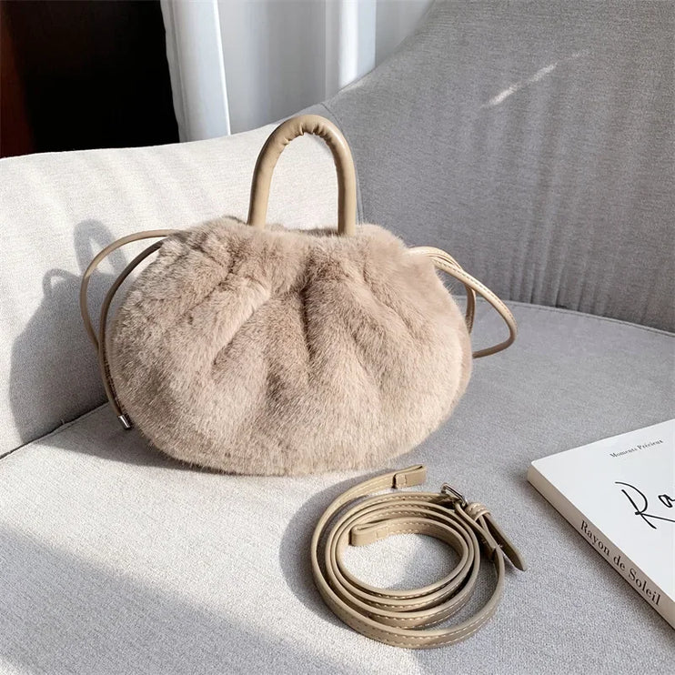 Cute Soft Fluffy Faux Fur Fashion Handbag Shoulder & Crossbody Bag