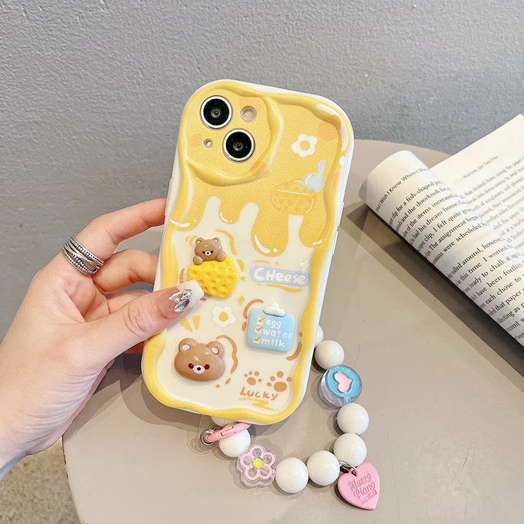 3D Cute Bear Cartoon Phone Case with Bracelet for Samsung Galaxy Series