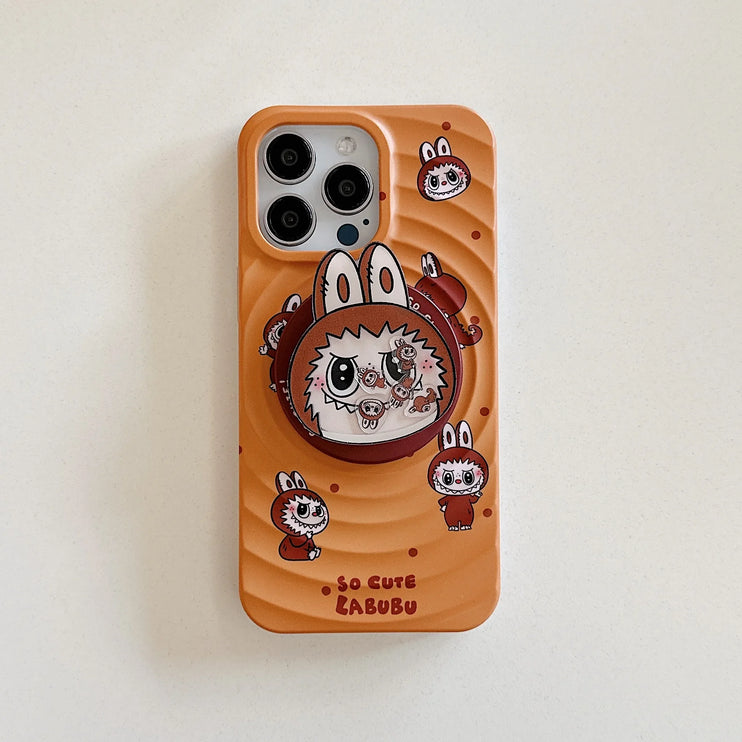 Kawaii Cartoon Labubu Magnetic Grip Holder MagSafe Wireless Charging Phone Case for iPhone