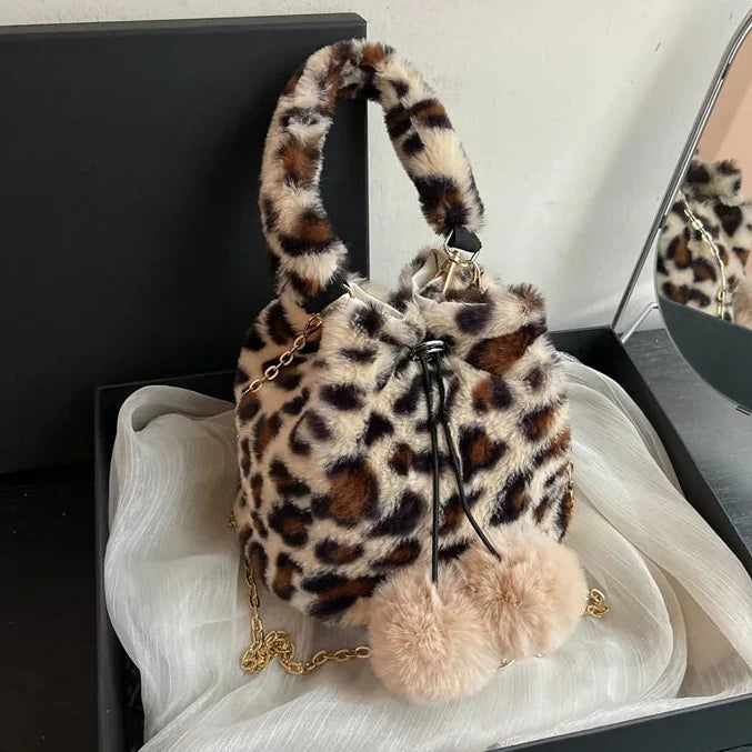 Chic Stylish Leopard Print Soft Plush Fashion Handbag Shoulder & Crossbody Bag