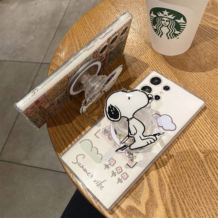 Classic Snoopy Peanut Cartoon Magnetic Holder MagSafe Phone Case Cover for Samsung