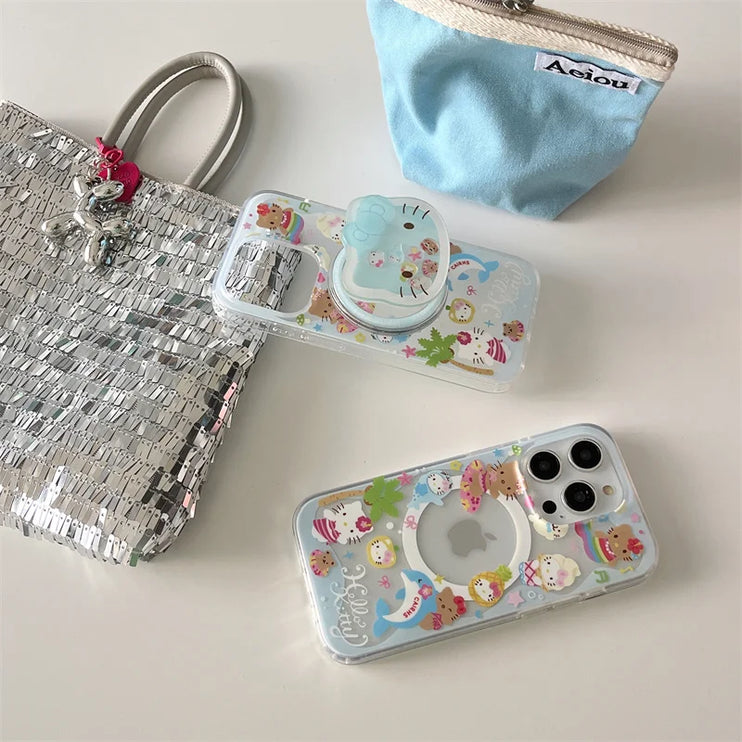 Cute Hello Kitty Mermaid Magsafe Phone Case Cover Holder Kickstand for iPhone