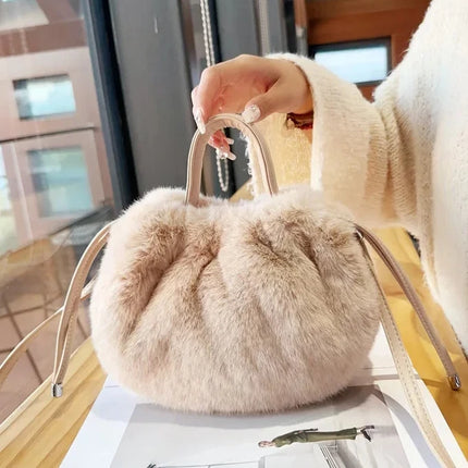 Cute Soft Fluffy Faux Fur Fashion Handbag Shoulder & Crossbody Bag