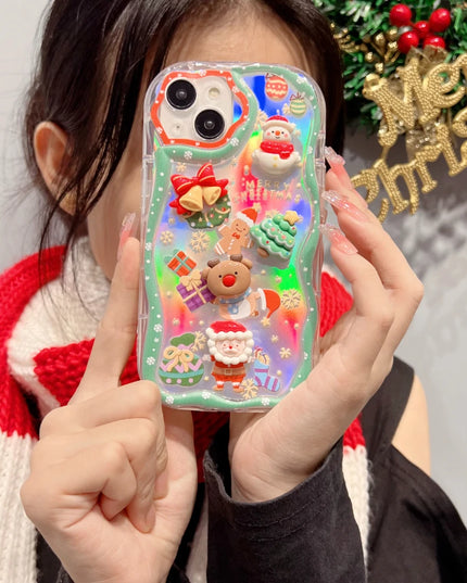 Sparkle Glitter 3D Christmas Holiday Santa Snowman Elk Phone Case Cover iPhone