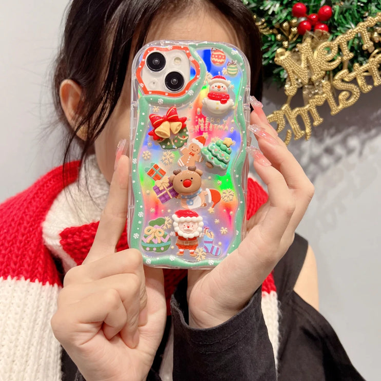 Sparkle Glitter 3D Christmas Holiday Santa Snowman Elk Phone Case Cover iPhone