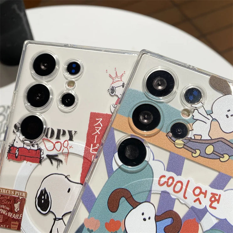 Cute Fun Snoopy Cartoon Magnetic Holder MagSafe Phone Case Cover for Samsung Galaxy