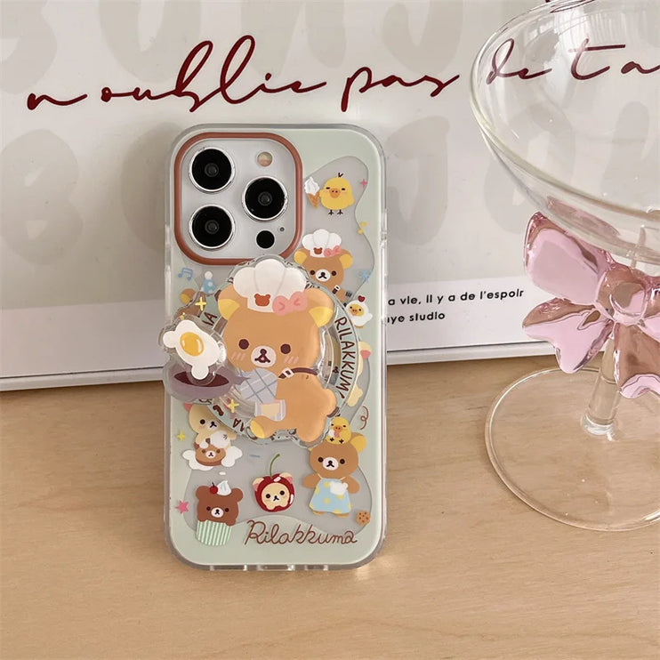 Cute Chef Bear Magnetic Holder MagSafe Wireless Charging Phone Case for iPhone