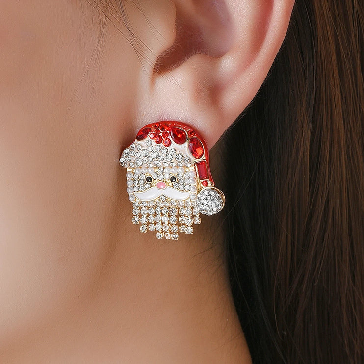 Beautiful Santa Claus Crystal Rhinestone Christmas Holiday Stud Fashion Earrings