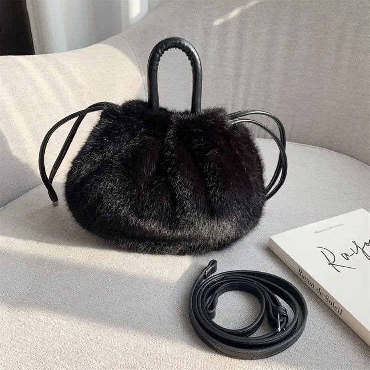 Cute Soft Fluffy Faux Fur Fashion Handbag Shoulder & Crossbody Bag