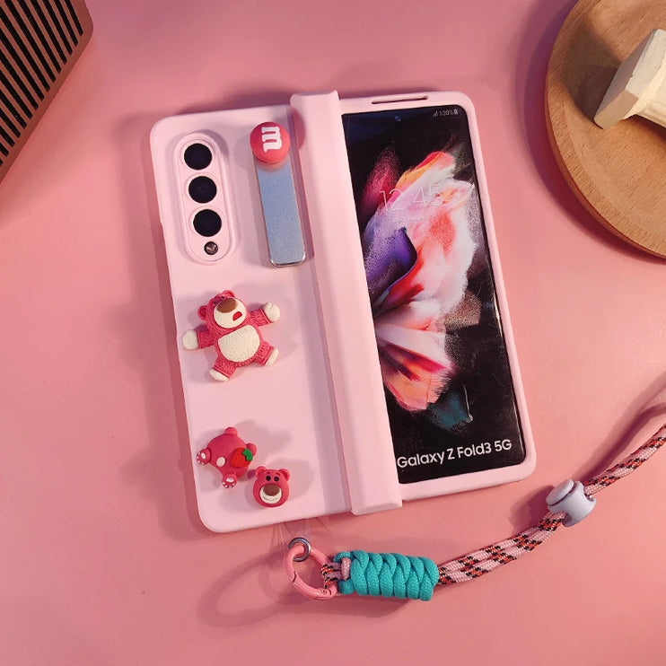 Cute Bear Phone Case with Fashion Strap & Metal Stand for Samsung Z Fold Series