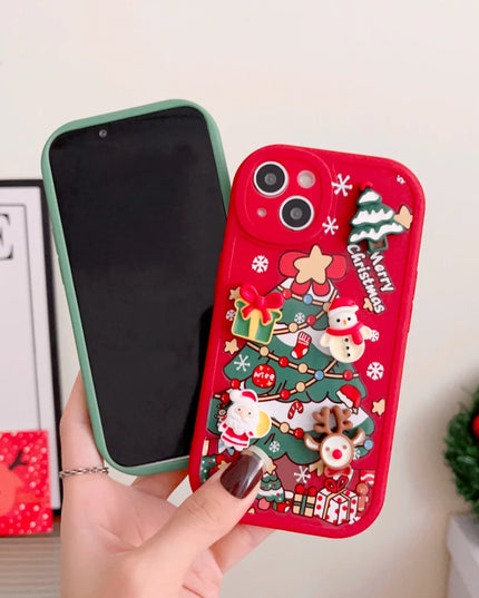 3D Christmas Elk Snowman Santa Claus Cartoon Phone Case Cover for iPhone