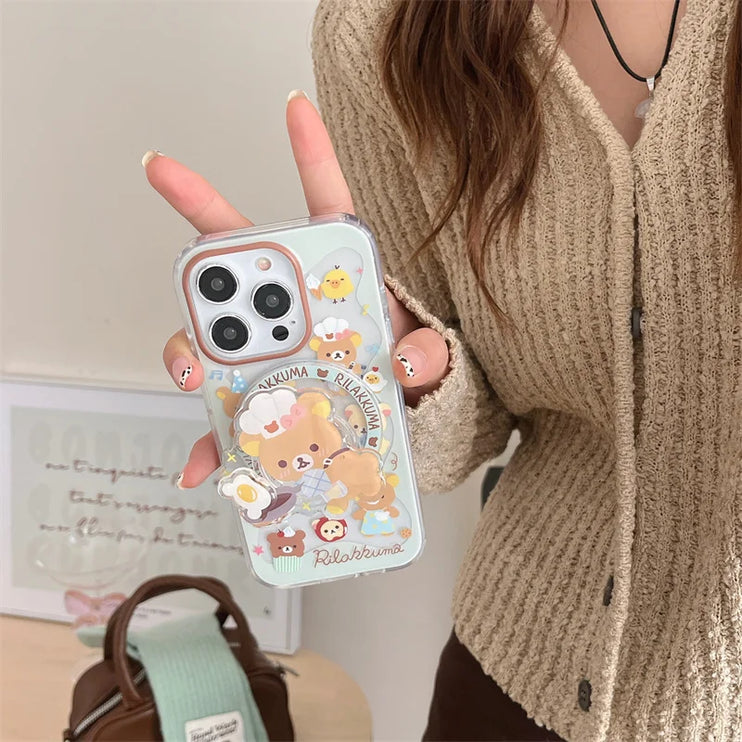 Cute Chef Bear Magnetic Holder MagSafe Wireless Charging Phone Case for iPhone