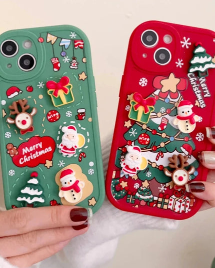 3D Christmas Elk Snowman Santa Claus Cartoon Phone Case Cover for iPhone