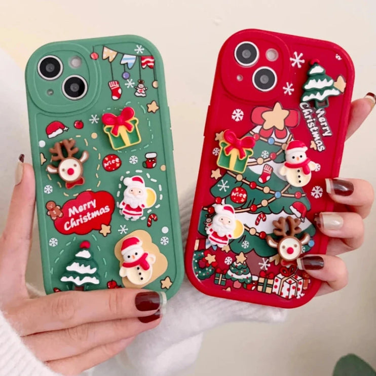 3D Christmas Elk Snowman Santa Claus Cartoon Phone Case Cover for iPhone