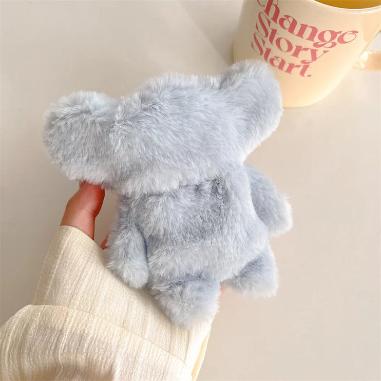 Kawaii Fluffy Elephant AirPods Case - Plush Protection for Your Earbuds