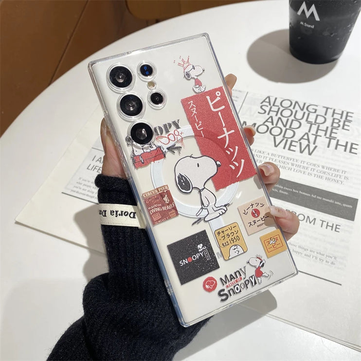 Cute Fun Snoopy Cartoon Magnetic Holder MagSafe Phone Case Cover for Samsung Galaxy