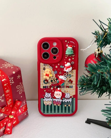 3D Cartoon Christmas Phone Case with Santa Claus Reindeer Festive Design for iPhone