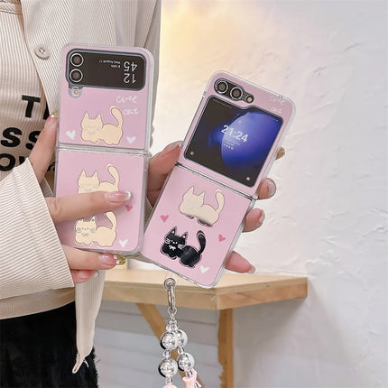 Cute Cartoon Designs Mirror Wristlet Strap Phone Case Cover for Samsung Z Flip