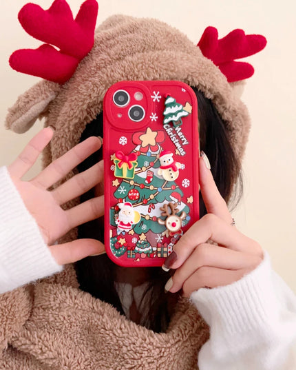 3D Christmas Elk Snowman Santa Claus Cartoon Phone Case Cover for iPhone