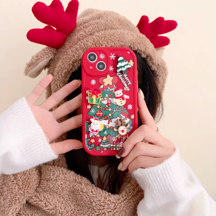 3D Christmas Elk Snowman Santa Claus Cartoon Phone Case Cover for iPhone