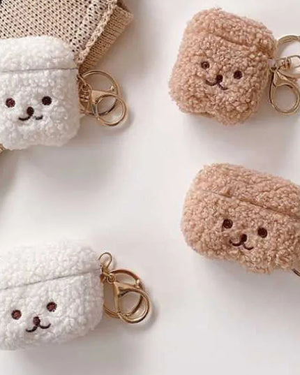 Cute Fluffy Plush Bear Earphone Headphone Case Cover for AirPods