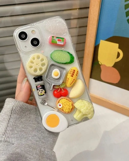 Fun 3D Food Themed Steak Vegetables Clear Protective Phone Case Cover for iPhone