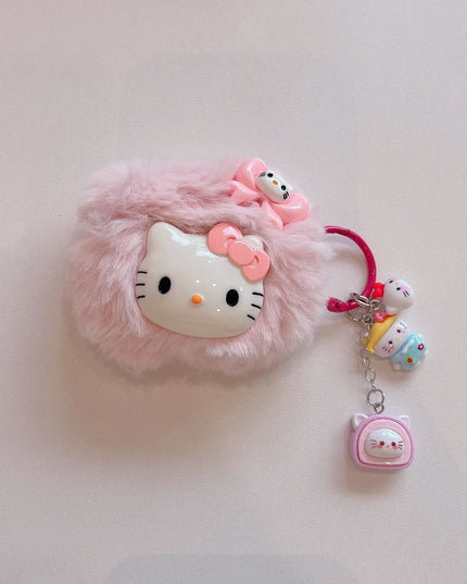 Cute Pink Fluffy Plush Pink Hello Kitty Earphone Headphone Case for AirPods