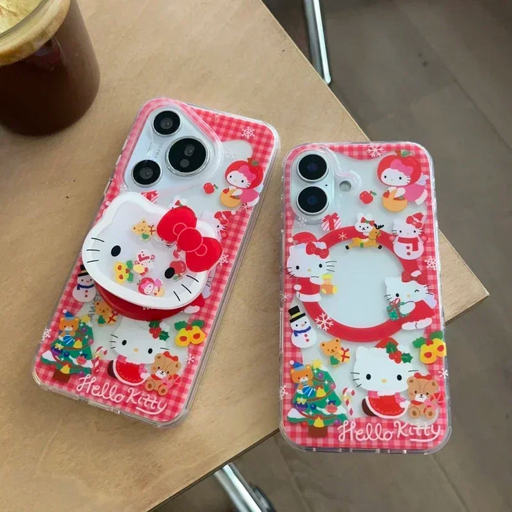 Cute Sanrio Hello Kitty Christmas Holiday Magnetic Holder MagSafe Phone Case Cover for iPhone