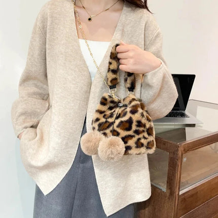 Chic Stylish Leopard Print Soft Plush Fashion Handbag Shoulder & Crossbody Bag